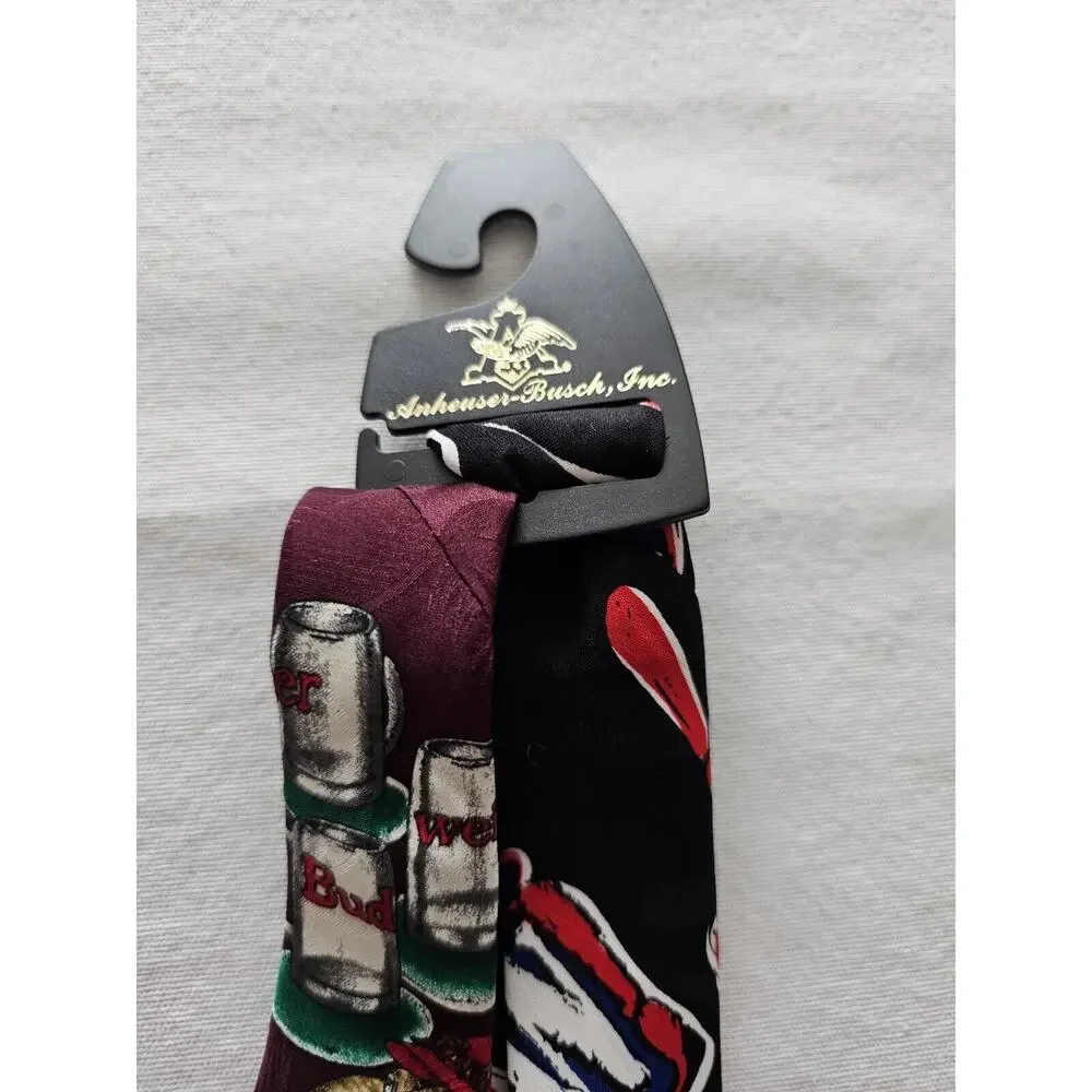 2 Budweiser Frogs Vintage 1995 Silk Tie Beer Funny Necktie 56